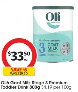 Coles Oli6 Goat Milk Stage 3 Premium Toddler Drink offer