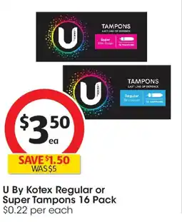 Coles U By Kotex Regular or Super Tampons offer