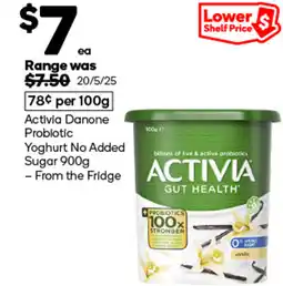 Woolworths Activia danone probiotic yoghurt no added sugar offer