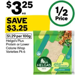 Woolworths Helga's plus protein or lower calorie wrap varieties offer