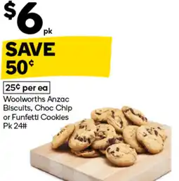 Woolworths Woolworths anzac biscuits, choc chip or funfetti cookies offer