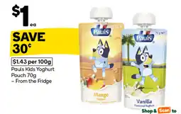 Woolworths Pauls kids yoghurt pouch offer