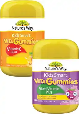 Coles Nature's Way Kids Smart Vita Gummies Multi-Vitamin Plus or Vitamin C + Zinc 120 Pack^ offer