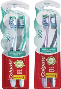 Coles Colgate 360 Degree Soft or Medium Toothbrush 2 Pack offer