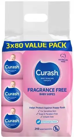 Coles Curash Fragrance Free Sensitive Skin Baby Wipes 240 Pack offer