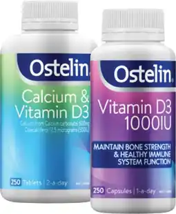 Coles Ostelin Vitamin D3 1000IU Capsules or Calcium & Vitamin D3 Tablets 250 Pack offer