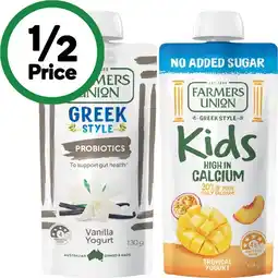 Woolworths Farmers Union Greek Yogurt Pouches 130g offer