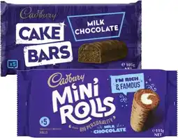 Coles Cadbury Cake Bars or Mini Rolls 105g-125g offer
