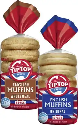 Coles Tip Top English Muffins 6 Pack 400g offer