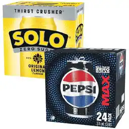Woolworths Pepsi Max, Mountain Dew, Solo Zero Sugar or Sunkist Zero Sugar Soft Drink Varieties 24 x 375ml offer