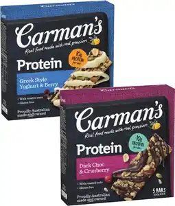 Coles Carman's Protein Bars 5 Pack 200g offer