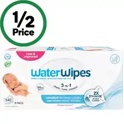 Woolworths WaterWipes Baby & Newborn Sensitive Wipes Pk 9 x 60 offer