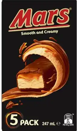 Coles Mars Smooth & Creamy Frozen Dessert Bars 5 Pack 247mL offer