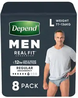 Coles Depend Real Fit Continence Underwear for Men Size L 8 Pack offer