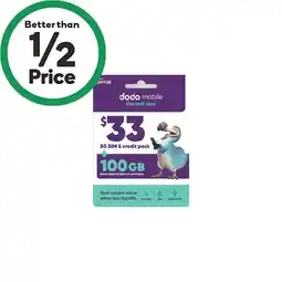 Woolworths Dodo $33 SIM Starter Pack offer