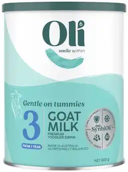 Coles Oli6 Goat Milk Stage 3 Premium Toddler Drink 800g offer