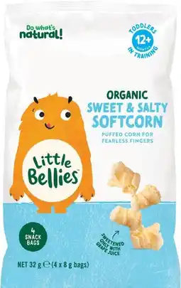 Coles Little Bellies Organic Softcorn Sweet Cinnamon or Sweet & Salty 32g offer