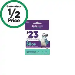 Woolworths Dodo $23 SIM Starter Pack offer