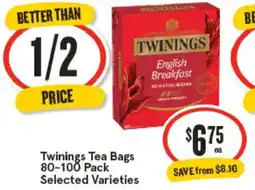 IGA Twinings Tea Bags Selected Varieties offer