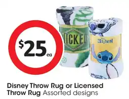 Coles Disney Throw Rug or Licensed Throw Rug offer