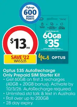 Coles Optus AutoRecharge Only Prepaid SIM Starter Kit offer