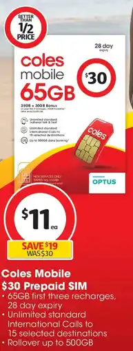 Coles Coles Mobile Prepaid SIM offer