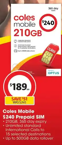 Coles Coles Mobile Prepaid SIM offer