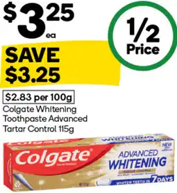Woolworths Colgate Whitening Toothpaste Advanced Tartar Control offer