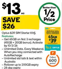 Woolworths Optus SIM Starter Kit§ offer