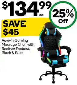 Woolworths Advwin Gaming Massage Chair with Recliner Footrest offer