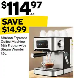 Woolworths Maxkon Espresso Coffee Machine Milk Frother with Steam Wander offer