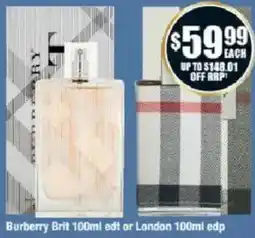 Chemist Warehouse Burberry Brit edt or London edp offer
