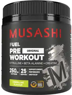 Discount Drug Stores Musashi Pre Workout Lemon Lime Flavour 225g offer