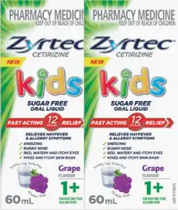 Discount Drug Stores Zyrtec Kids Allergy & Hayfever Relief Grape Flavour 60mL Liquid offer
