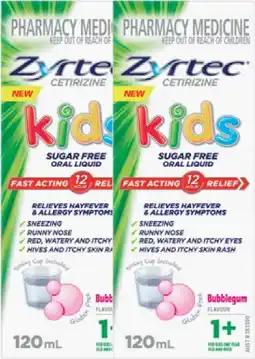 Discount Drug Stores Zyrtec Kids Allergy & Hayfever Relief Bubblegum Flavour 120mL Liquid offer