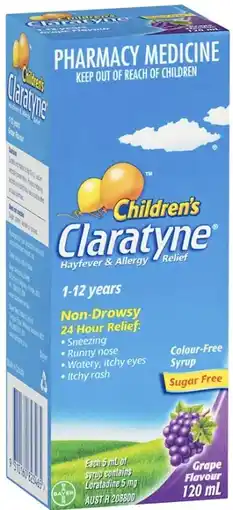 Discount Drug Stores Claratyne Children’s Hayfever & Allergy Relief Grape Flavour Syrup 120mL offer