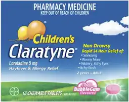 Discount Drug Stores Claratyne Children’s Hayfever & Allergy Relief Bubblegum Flavour 10 Chewable Tablets offer