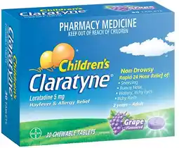 Discount Drug Stores Claratyne Children’s Hayfever & Allergy Relief Grape Flavour 30 Chewable Tablets offer