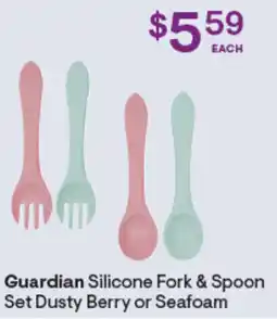 Discount Drug Stores Guardian Silicone Fork & Spoon Set Dusty Berry or Seafoam offer