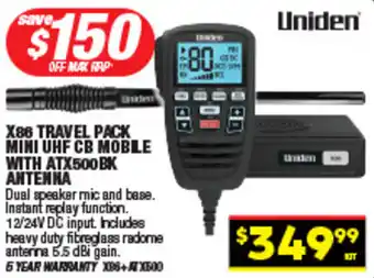 Autopro X86 travel pack mini uhf cb mobile with atx500bk antenna offer