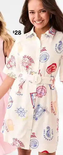 Kmart Short Sleeve Belted Mini Shirt Dress offer