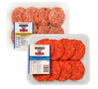 Drakes Slape & sons aussie beef or chicken burgers value pack 800g offer