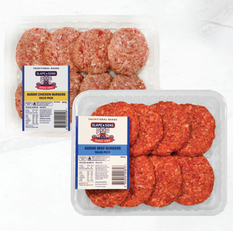 Drakes Slape & sons aussie beef or chicken burgers value pack 800g offer