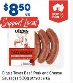 Foodland Olga's texas beef, pork and cheese sausages offer