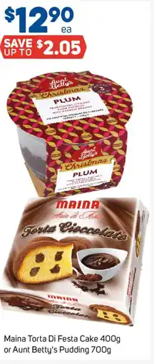 Foodland Maina torta di festa cake 400g or aunt betty's pudding offer