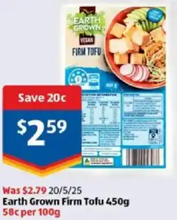 ALDI Earth Grown Firm Tofu offer