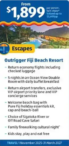 ALDI Escapes Outrigger Fiji Beach Resort offer