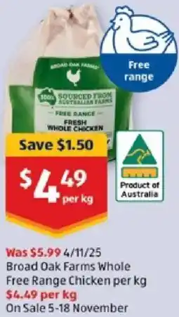 ALDI Broad Oak Farms Whole Free Range Chicken offer