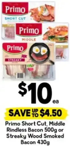 Drakes Primo Short Cut, Middle Rindless Bacon or Streaky Wood Smoked Bacon offer