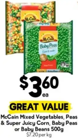Drakes McCain Mixed Vegetables, Peas & Super Juicy Corn, Baby Peas or Baby Beans offer